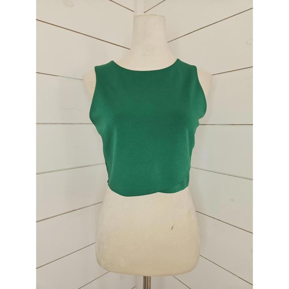 Express Large Emerald Green fitted crop top with gold black zip closure